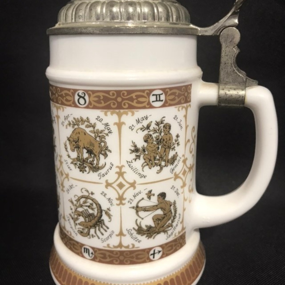 Vintage Beer Stein, Horoscope Zodiac Sign Motif
